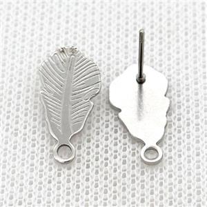 Raw Stainless Steel Stud Earrings Leaf, approx 9-15mm [SSB2742]