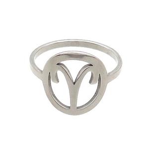 Raw Stainless Steel Rings Zodiac Aries, approx 13-14mm, 18mm dia [SSB2797]