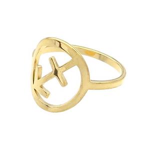 Stainless Steel Rings Zodiac Sagittarius Gold Plated, approx 13-14mm, 18mm dia [SSB2824]