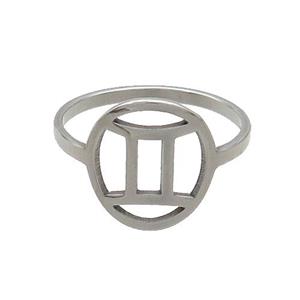 Raw Stainless Steel Rings Zodiac Gemini, approx 12-13mm, 18mm dia [SSB2841]