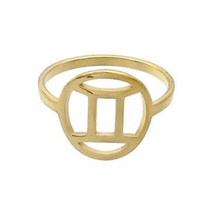 Stainless Steel Rings Zodiac Gemini Gold Plated, approx 12-13mm, 18mm dia [SSB2842]