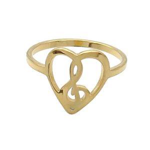 Stainless Steel Rings Musical Notes Gold Plated, approx 11-12.5mm, 18mm dia [SSB2852]