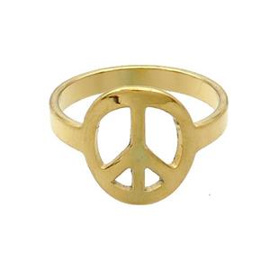 Stainless Steel Rings Peace Signs Gold Plated, approx 12-13mm, 18mm dia [SSB2868]