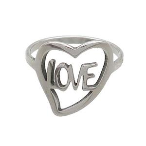 Raw Stainless Steel Rings LOVE Heart, approx 14-16mm, 18mm dia [SSB2877]