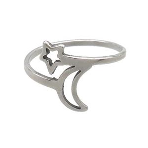 Raw Stainless Steel Rings Moon Star, approx 6mm, 6-8mm, 18mm dia [SSB2897]