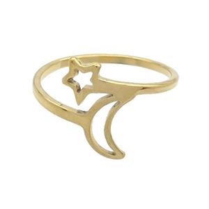 Stainless Steel Rings Moon Star Gold Plated, approx 6mm, 6-8mm, 18mm dia [SSB2898]