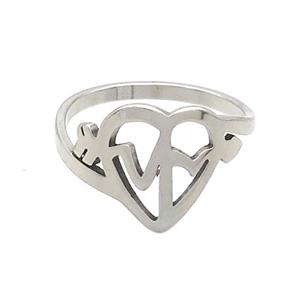 Raw Stainless Steel Rings Heartbeat, approx 12.5mm, 18mm dia [SSB2916]