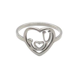 Raw Stainless Steel Heart Rings ILOVEU, approx 12-12.5mm, 18mm dia [SSB2928]
