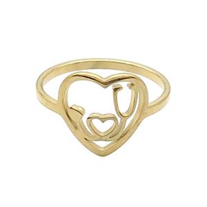 Stainless Steel Heart Rings ILOVEU Gold Plated, approx 12-12.5mm, 18mm dia [SSB2929]