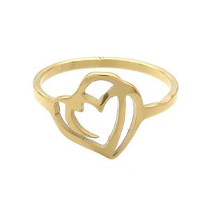 Stainless Steel Rings Double Hearts Gold Plated, approx 12mm, 18mm dia [SSB2941]