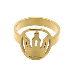 Stainless Steel Rings Crown Gold Plated, approx 13-15mm, 18mm dia [SSB2947]