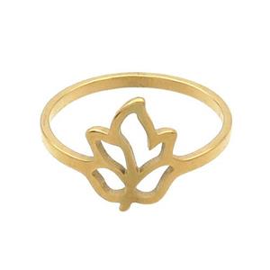 Stainless Steel Flower Tulip Rings Flower Gold Plated, approx 11-13mm, 18mm dia [SSB2949]