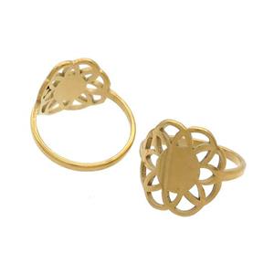 Stainless Steel Rings Flower Gold Plated, approx 14-16mm, 18mm dia [SSB2963]
