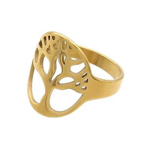 Stainless Steel Rings Tree Of Life Gold Plated, approx 14-17mm, 18mm dia [SSB2965]