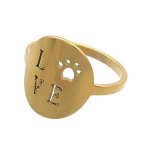 Stainless Steel Rings LOVE Paw Gold Plated, approx 13-15mm, 18mm dia [SSB2973]