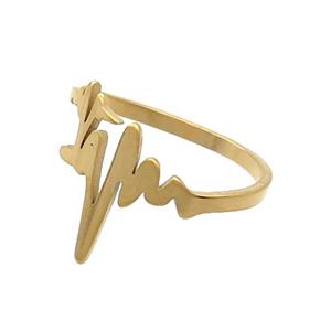 Stainless Steel Rings Heartbeat Gold Plated, approx 13mm, 18mm dia [SSB2981]