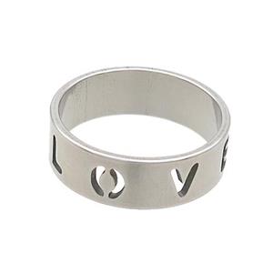 Raw Stainless Steel Rings LOVE, approx 6mm, 18mm dia [SSB2982]