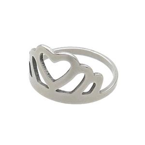 Raw Stainless Steel Heart Crown Rings, approx 13-18mm, 18mm dia [SSB2988]