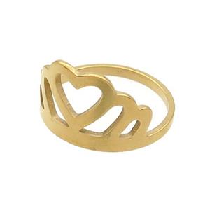 Stainless Steel Heart Crown Rings Gold Plated, approx 13-18mm, 18mm dia [SSB2989]