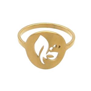 Stainless Steel Rings Flower Gold Plated, approx 13.5mm, 18mm dia [SSB2991]