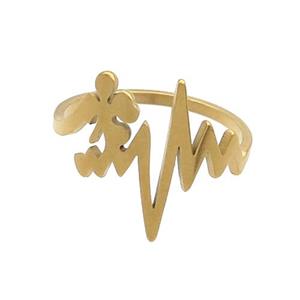 Stainless Steel Rings Heartbeat Gold Plated, approx 16mm, 18mm dia [SSB3011]