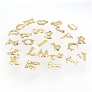 Stainless Steel Letter Pendant Mixed Alphabet Gold Plated, approx 8-10mm [SSB3013]