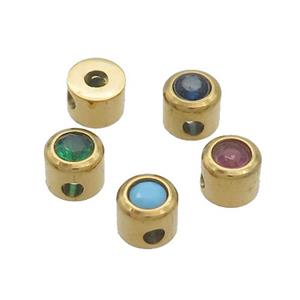 Stainless Steel Guru Beads Pave Zircon T-holes Gold Plated Mixed, approx 5mm, 1.5mm hole [SSB3031]