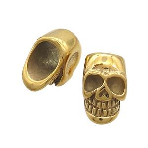 Stainless Steel Skull Beads Large Hole Gold Plated, approx 9-14.5mm, 6mm hole [SSB3065]