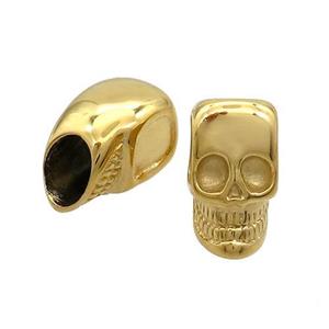 Stainless Steel Skull Beads Large Hole Gold Plated, approx 10-17mm, 6mm hole [SSB3067]