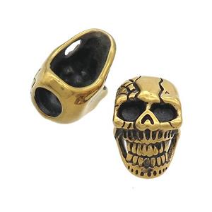 Stainless Steel Skull Beads Large Hole Antique Gold Plated, approx 12-19mm, 6mm hole [SSB3070]