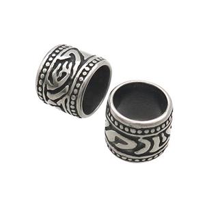 Stainless Steel Column Beads Large Hole Antique Silver, approx 11mm, 8mm hole [SSB3079]