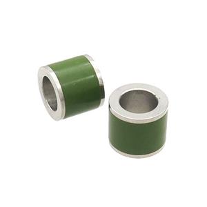 Raw Stainless Steel Column Beads Green Enamel Large Hole, approx 11.5mm, 7mm hole [SSB3094]