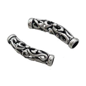 Stainless Steel Tube Beads Curved Large Hole Antique Silver, approx 9-42mm, 6mm hole [SSB3137]