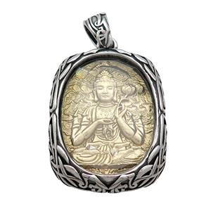 Copper Buddha Pendant Gold Plated Stainless Steel Wrapped Antique Silver, approx 30-40mm [SSB3145]