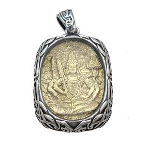 Copper Buddha Pendant Gold Plated Stainless Steel Wrapped Antique Silver, approx 30-40mm [SSB3146]