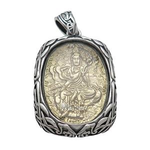 Copper Buddha Pendant Gold Plated Stainless Steel Wrapped Antique Silver, approx 30-40mm [SSB3147]