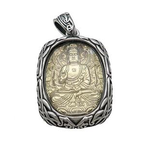 Copper Buddha Pendant Gold Plated Stainless Steel Wrapped Antique Silver, approx 30-40mm [SSB3148]
