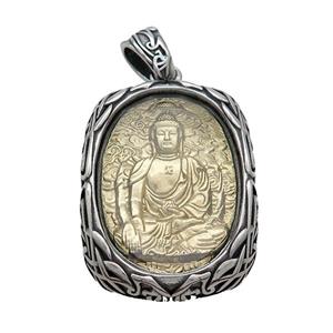Copper Buddha Pendant Gold Plated Stainless Steel Wrapped Antique Silver, approx 30-40mm [SSB3149]