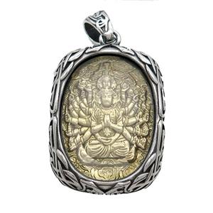 Copper Buddha Pendant Gold Plated Stainless Steel Wrapped Antique Silver, approx 30-40mm [SSB3150]