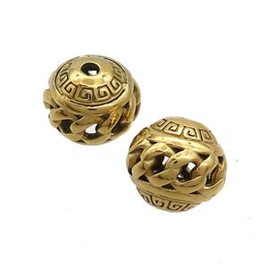 Stainless Steel Beads Round Hollow Gold Plated, approx 10-11mm [SSB3156]