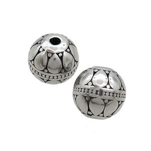 Stainless Steel Round Beads Lotus Antique Silver, approx 10mm [SSB3158]