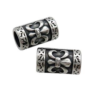 Stainless Steel Column Beads Fleur-de-lis Tube Large Hole Antique Silver, approx 12-20mm, 8mm hole [SSB3165]