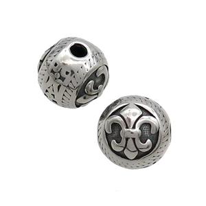 Stainless Steel Round Beads Fleur-de-lis Antique Silver, approx 11.5mm [SSB3175]