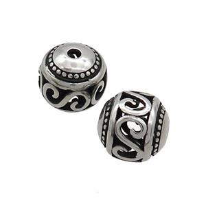 Stainless Steel Round Beads Hollow Antique Silver, approx 10mm [SSB3179]