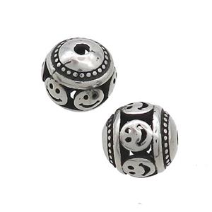 Stainless Steel Round Beads Hollow Antique Silver, approx 10mm [SSB3182]