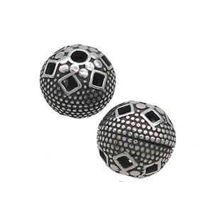 Stainless Steel Round Beads Hollow Antique Silver, approx 10mm [SSB3183]