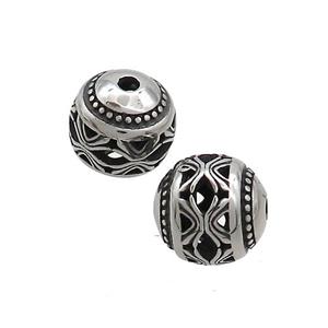 Stainless Steel Round Beads Hollow Antique Silver, approx 10mm [SSB3185]