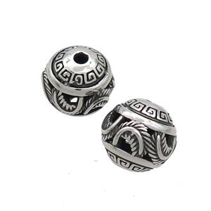 Stainless Steel Round Beads Hollow Antique Silver, approx 10mm [SSB3186]