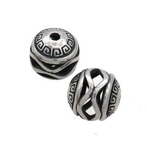 Stainless Steel Round Beads Hollow Antique Silver, approx 10mm [SSB3187]