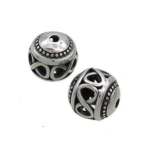 Stainless Steel Round Beads Hollow Antique Silver, approx 10mm [SSB3188]